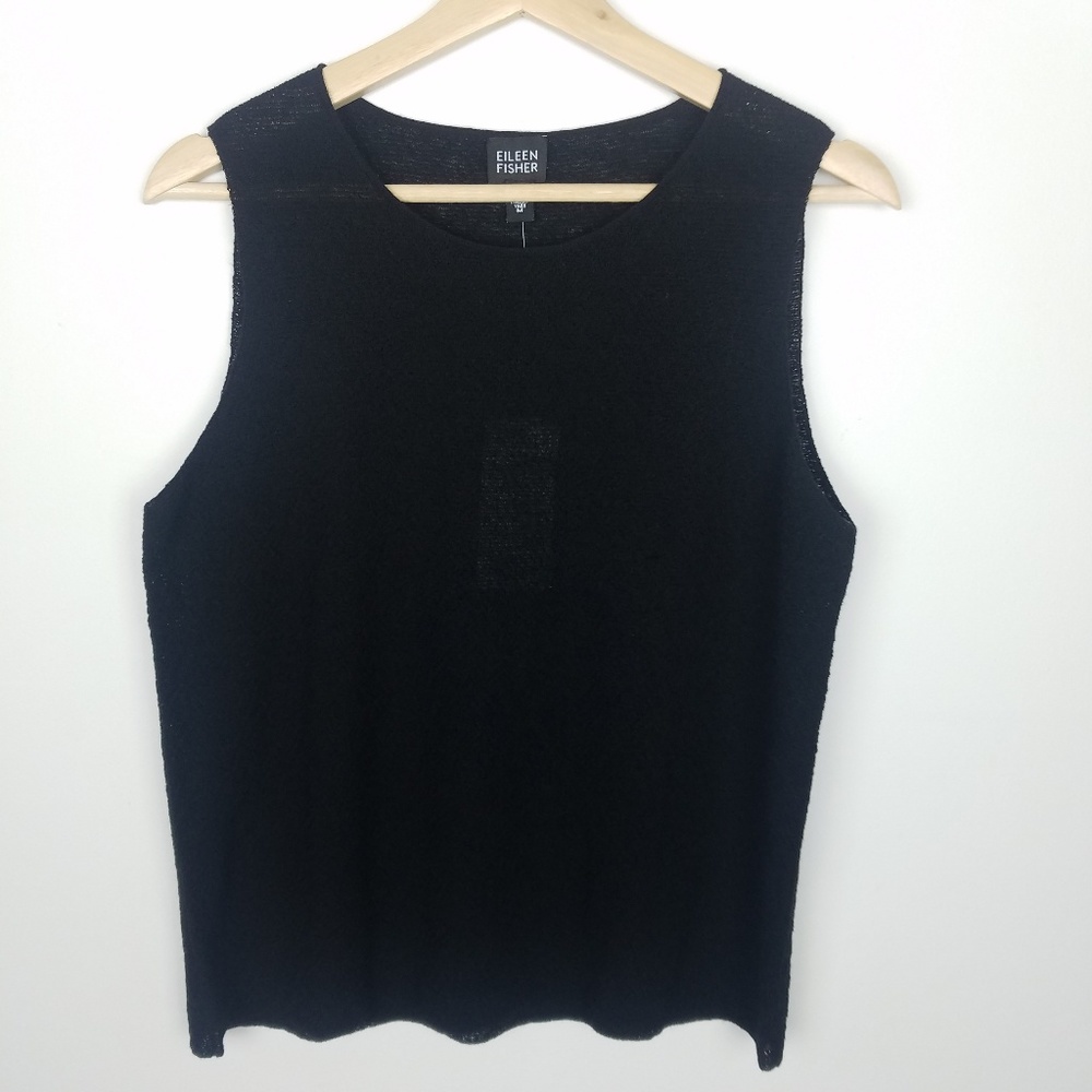 Eileen Fisher Jewel Neck Shell Knit Top 100% Wool